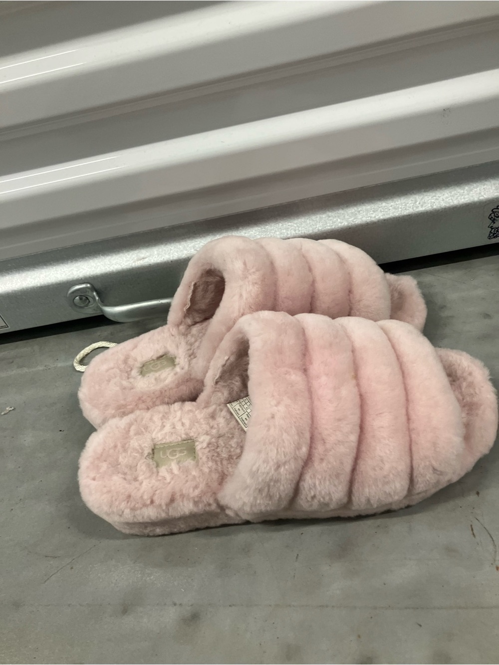 UGG Fluff Yeah Slide Women 11 Pink Sheepskin Platform Slingback Sandal Slippers